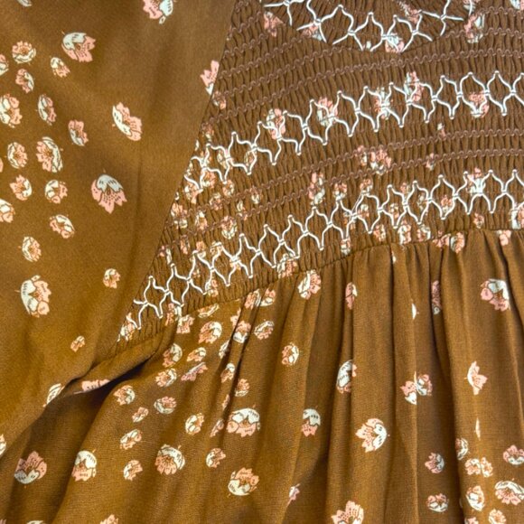 Free People Flowers in Her Hair Smocked Long Sleeve Tunic Boho Mini Dress XS - Picture 6 of 13